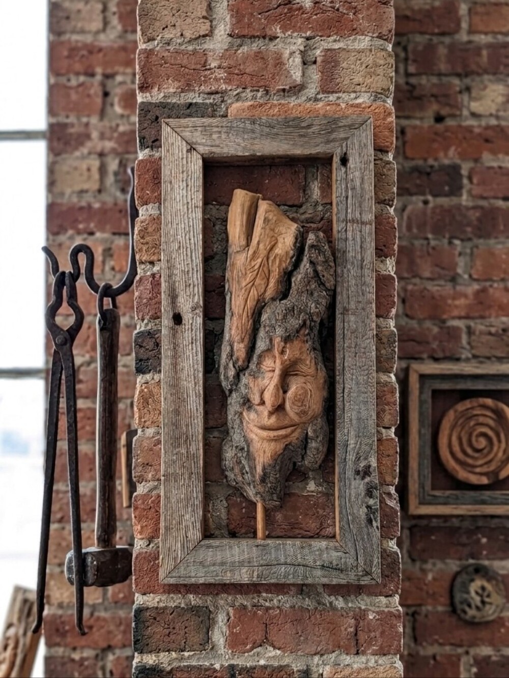 VTG Wood Handcarved Spirit Tree Face sculpture natural carving weathered frame